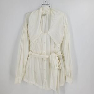 DRIES VAN NOTEN womens S white long sleeve button down wrap sash blouse